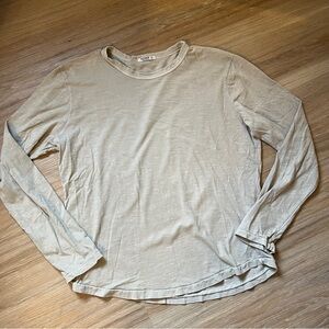 Buck Mason Women’s Taupe Gray Long Sleeve Cotton Crewneck Tee made in USA